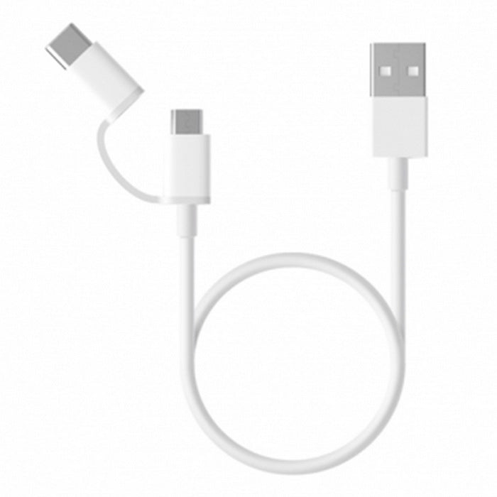 MICRO USB + USB TYPE-C TO USB CHARGING CABLE | WHITE | 12 INCH